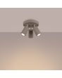 Brandende Sollux Karbon taupe kleurige ronde plafondspot met een diameter van 19,5 cm en drie geribbelde cilindervormige spots met GU10 lamp
