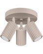 Sollux Karbon taupe kleurige ronde plafondspot met een diameter van 19,5 cm en drie geribbelde cilindervormige spots met GU10 lamp