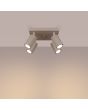Brandende Sollux Karbon taupe kleurige vierkante plafondspot met een doorsnede van 25 cm en vier geribbelde cilindervormige spots met een GU10 lamp