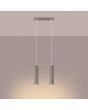 Brandende Sollux Karbon taupe kleurige langwerpige hanglamp van 30 cm lang met twee pendels met elk een 30 cm hoge cilindervormige kap van geribbeld aluminium met GU10 lamp
