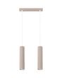 Sollux Karbon taupe kleurige langwerpige hanglamp van 30 cm lang met twee pendels met elk een 30 cm hoge cilindervormige kap van geribbeld aluminium met GU10 lamp