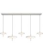 Trio Keaton warm grijze hanglamp van 140cm lang met vijf dubbele schijf vormige kappen van 20 cm en 30 cm in diameter met geïntegreerde led