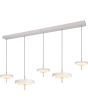 Trio Keaton warm grijze hanglamp van 140cm lang met vijf dubbele schijf vormige kappen van 20 cm en 30 cm in diameter met geïntegreerde led