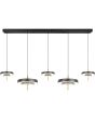 Trio Keaton zwarte hanglamp van 140cm lang met vijf dubbele schijf vormige kappen van 20 cm en 30 cm in diameter met geïntegreerde led