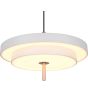 Detailfoto van de brandende kap van de Trio Keaton warm grijze hanglamp met dubbele schijf vormige kap van 40 cm in diameter met geïntegreerde led