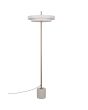 Trio Keaton warm grijze vloerlamp van 138 cm hoog met dubbele schijf vormige kap met geïntegreerde led naar beneden