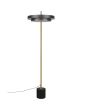 Trio Keaton zwarte vloerlamp van 138 cm hoog met dubbele schijf vormige kap met geïntegreerde led naar beneden