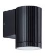 zwart geribbelde wandlamp voor buiten van 10cm hoog met naar beneden gericht gu10 spotje