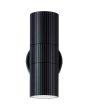 brandende zwart geribbelde up-down wandlamp Keola voor buiten van 18cm hoog met naar beneden en boven gerichte gu10 spotjes