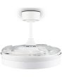 Zijaanzicht Reality Kerava witte plafondventilator van 50 cm in diameter met ingeklapte wieken en witte LED unit in het midden