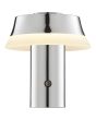 Brilliant Kinich chroom kleurige oplaadbare tafellamp van 16,5 cm hoog en 15 cm in diameter met  brandende LED acryl rand onder de kap
