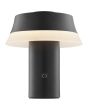 Brilliant Kinich zwarte oplaadbare tafellamp van 16,5 cm hoog en 15 cm in diameter met brandende LED acryl rand onder de kap