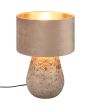 Trio Kiran R51231061 brandende tafellamp met voet van grijs met goudkleurig keramiek en fluwelen kap met goudkleurige binnenzijde