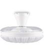 Zijaanzicht Reality Kiruna witte plafondventilator van 50 cm in diameter met ingeklapte wieken en wit golvende LED unit in het midden