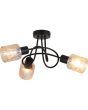 Searchlight Knot 23603-3BK brandende zwarte plafonniere van in elkaar gedraaide stangen en drie amber glazen kapjes met relief