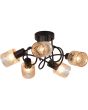 Searchlight Knot 23605-5BK brandende zwarte plafonniere van in elkaar gedraaide stangen en vijf amber glazen kapjes met relief