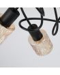 Searchlight Knot 23605-5BK detailfoto van een kapje van de zwarte plafonniere van in elkaar gedraaide stangen en vijf amber glazen kapjes met relief