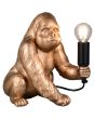 Reality Kong R56611079 tafellamp in de vorm van een goudkleurige gorilla die een zwarte fitting met brandend E14 kogellampje omhoog houdt
