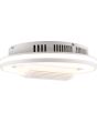 Zijaanzicht Reality Kurula witte plafondventilator van 48 cm in diameter met LED in een rand en naar beneden en cilindervormig ventilator deel in het midden van de plafondlamp