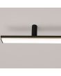 eindstuk van zwarte langwerpige plafondlamp Lagom van 181 cm lang met kort in het midden onderbroken LED unit over de gehele lengte