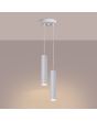 Brandende Sollux Lagos witte hanglamp met een diameter van 15 cm en twee buisvormige kappen van 30cm hoog en 6 cm in diameter