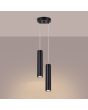 Brandende Sollux Lagos zwarte hanglamp met een diameter van 15 cm en twee buisvormige kappen van 30cm hoog en 6 cm in diameter