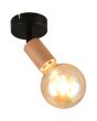 Casalum Lamego zwart metalen spot van 11 cm hoog met imitatiehouten fittinghouder en brandende goudkleurige globelamp