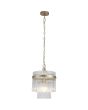 Searchlight Lara 11200-1GO brandende hanglamp met goudkleurig plafondplaatje en een dubbele ring van helder glazen staafjes met een goudkleurige band eromheen