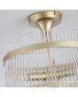 Searchlight Lara 11300-3GO detailfoto van de plafondlamp met goudkleurig plafondplaatje en een dubbele ring van helder glazen staafjes met een goudkleurige bank eromheen