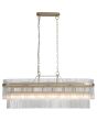Searchlight Lara 11400-8GO brandende langwerpige ovale hanglamp met goudkleurige plafondbalk en een dubbele ring van helder glazen staafjes met een goudkleurige band eromheen