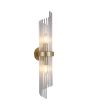 Searchlight Lara 11500-2GO brandende wandlamp met goudkleurig wandplaatje en een ring van helder glazen staafjes met een goudkleurige band eromheen