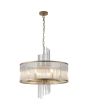 Searchlight Lara 11600-6GO brandende ronde hanglamp met goudkleurig plafondplaatje en een dubbele ring van helder glazen staafjes met een goudkleurige banden