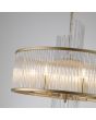 Searchlight Lara 11600-6GO detailfoto van de kap van de ronde hanglamp met goudkleurig plafondplaatje en een dubbele ring van helder glazen staafjes met een goudkleurige banden