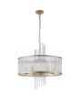 Searchlight Lara 11600-6GO ronde hanglamp met goudkleurig plafondplaatje en een dubbele ring van helder glazen staafjes met een goudkleurige banden