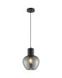 Brandende Brilliant Ligari zwarte hanglamp met bolvormige rookglazen kap van 23 cm in diameter