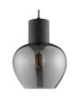 Detailfoto van de kap van de Brilliant Ligari zwarte hanglamp met bolvormige rookglazen kap van 23 cm in diameter