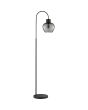 Brilliant Ligari zwarte vloerlamp van 164 cm hoog met bolvormige rookglazen kap van 23 cm in diameter