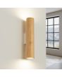 Brandende Sollux Lino houten cilindervormige up down wandlamp van 30 cm hoog en 6 cm in diameter