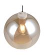 Bovenaanzicht kap van de Reality Liora warm grijze hanglamp met katrolsysteem in de plafondkap en amber glazen kap met een diameter van 25cm