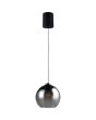 Reality Liora zwarte hanglamp met katrolsysteem in de plafondkap en rookglazen kap met een diameter van 25cm