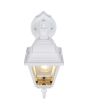 Bovenaanzicht Trio Livenza witte klassieke wandlamp voor buiten van 33cm hoog met hangende lantaarn en vier glazen ruitjes