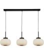 Searchlight Lumina 10271-3BK brandende zwarte hanglamp met drie pendels met elk een kap van opaal geribbeld glas