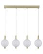 Searchlight Luminique mat messing hanglamp van 81cm in lengte met vier pendels met een kap van bolvormig mat geribbeld glas