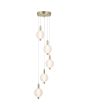 Brandende Searchlight Luminique mat messing hanglamp van 41cm in diameter met vijf pendels met een kap van bolvormig mat geribbeld glas