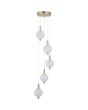 Searchlight Luminique mat messing hanglamp van 41cm in diameter met vijf pendels met een kap van bolvormig mat geribbeld glas