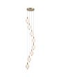 Brandende Searchlight Luminique mat messing hanglamp van 51cm in diameter met acht pendels met een kap van bolvormig mat geribbeld glas