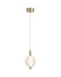 brandende Searchlight Luminique mat messing hanglamp van 15cm diameter met een kap van bolvormig mat geribbeld glas
