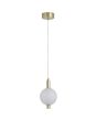 Searchlight Luminique mat messing hanglamp van 15cm diameter met een kap van bolvormig mat geribbeld glas
