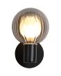 Searchlight Luminsphere 30506BK brandende zwarte wandlamp voor de badkamer met bolvormig geribbeld glazen kapje