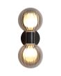 Searchlight Luminsphere 30507BK brandende zwarte wandlamp voor de badkamer met twee bolvormig geribbeld glazen kapjes
